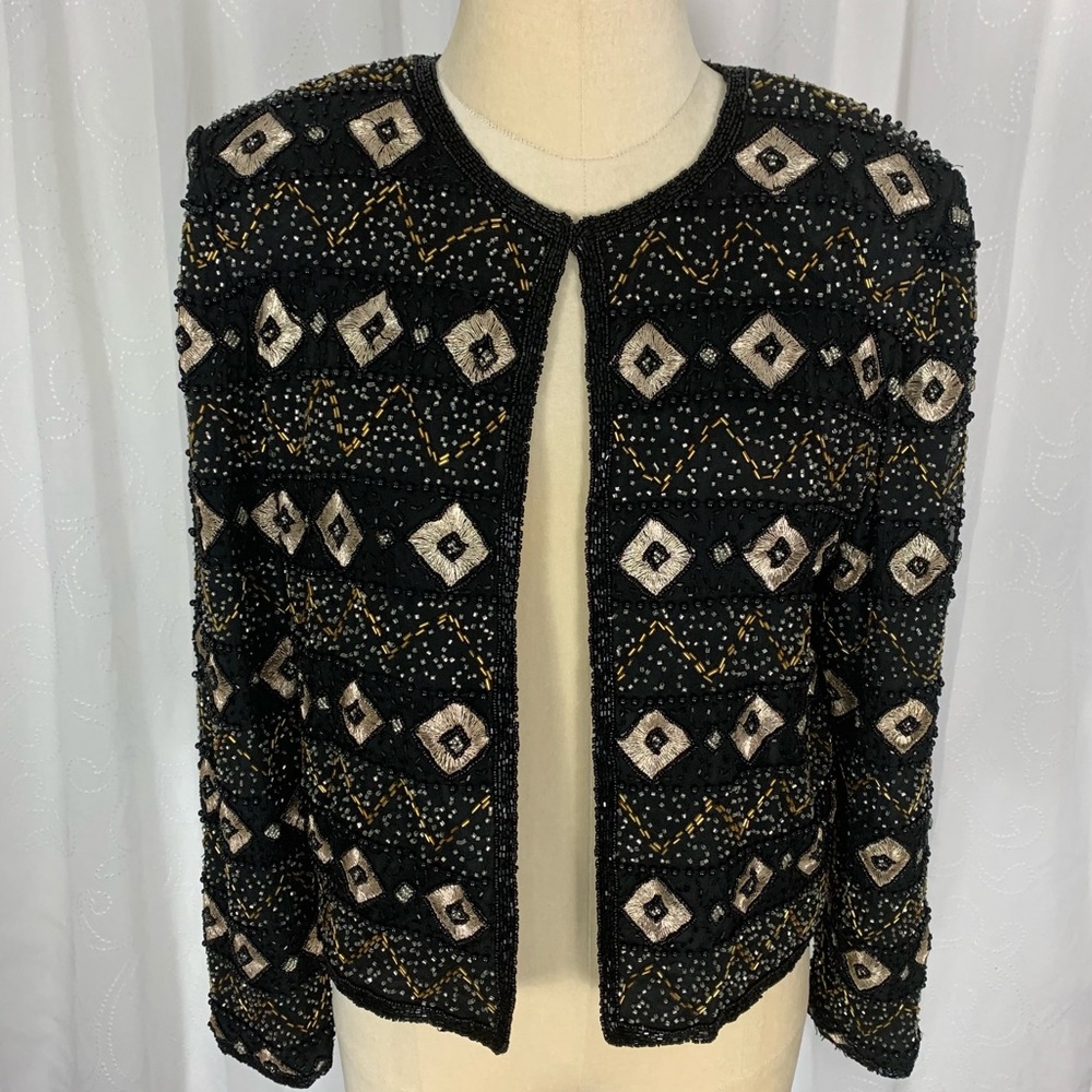 Papell Boutique Evening beaded silk jacket
